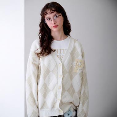 提花菱格開衫&內搭套裝