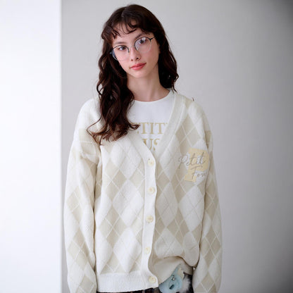 提花菱格開衫&內搭套裝