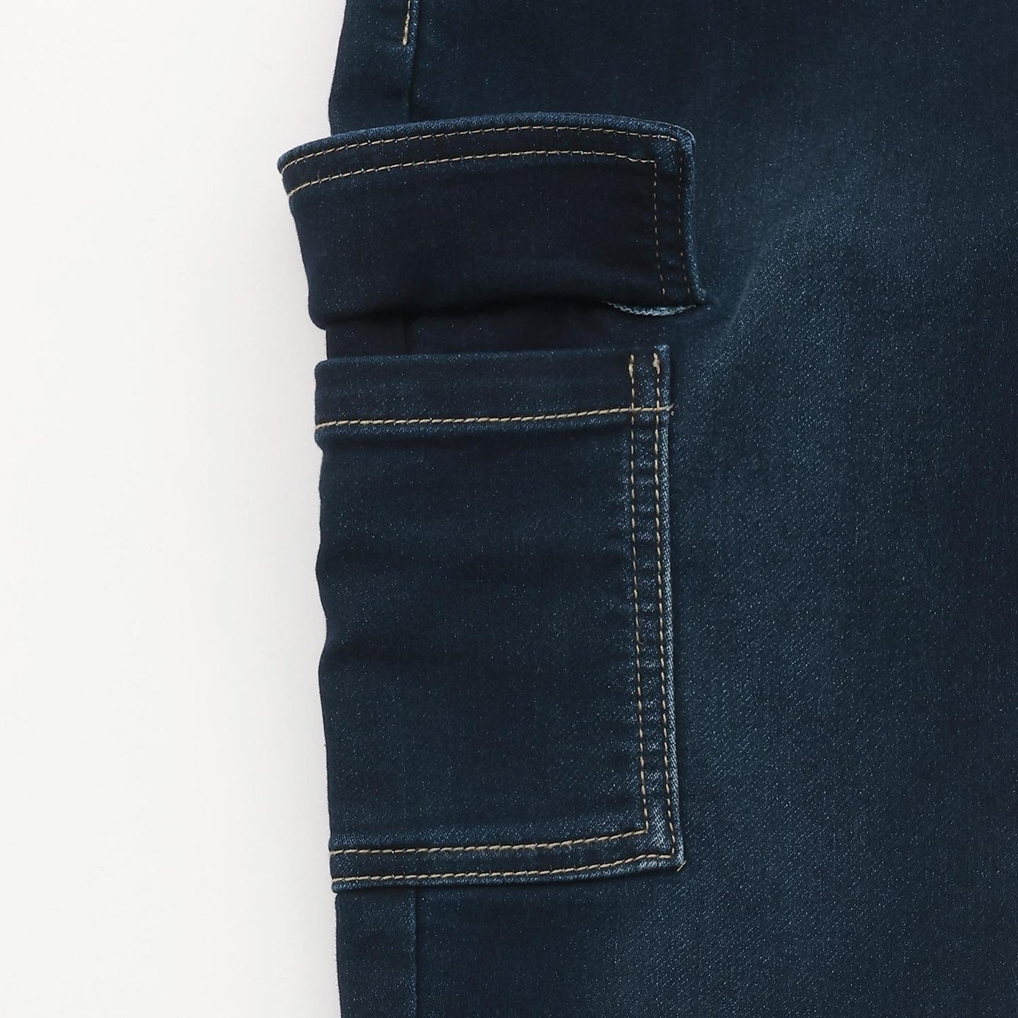 彈力牛仔工裝褲