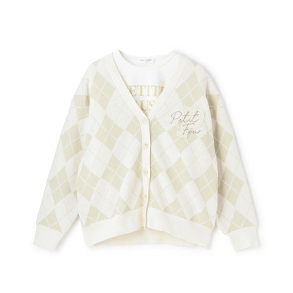 提花菱格開衫&內搭套裝