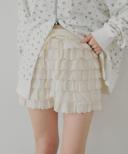 蕾絲荷葉邊層疊半身裙
