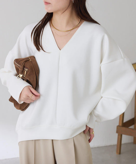 【小臉效果/彈力】V領開口套頭衫/套裝