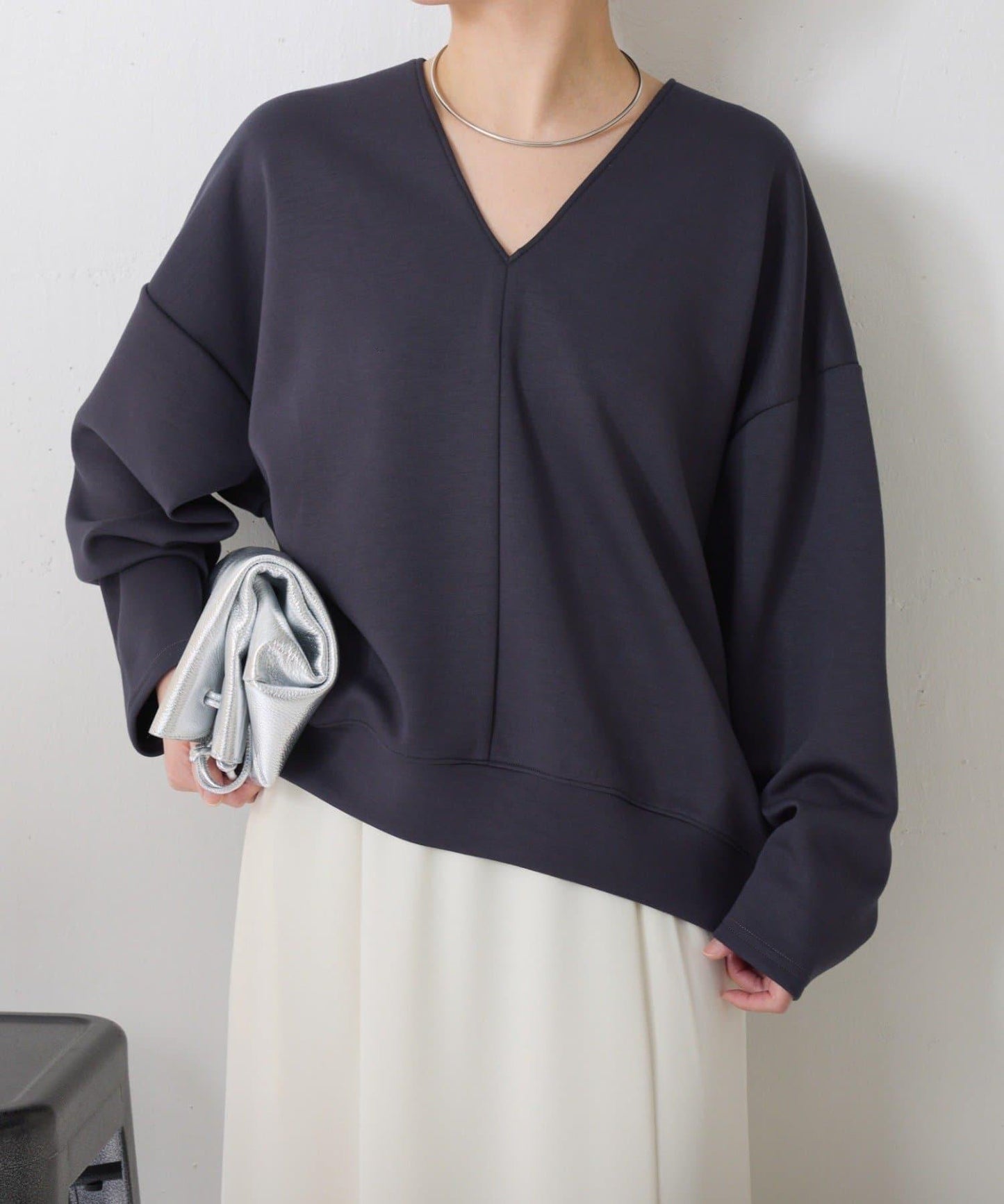 【小臉效果/彈力】V領開口套頭衫/套裝