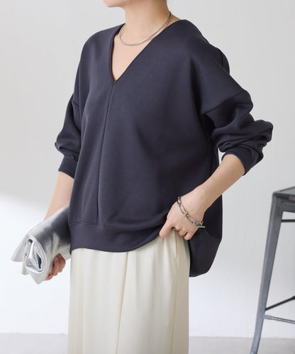 【小臉效果/彈力】V領開口套頭衫/套裝
