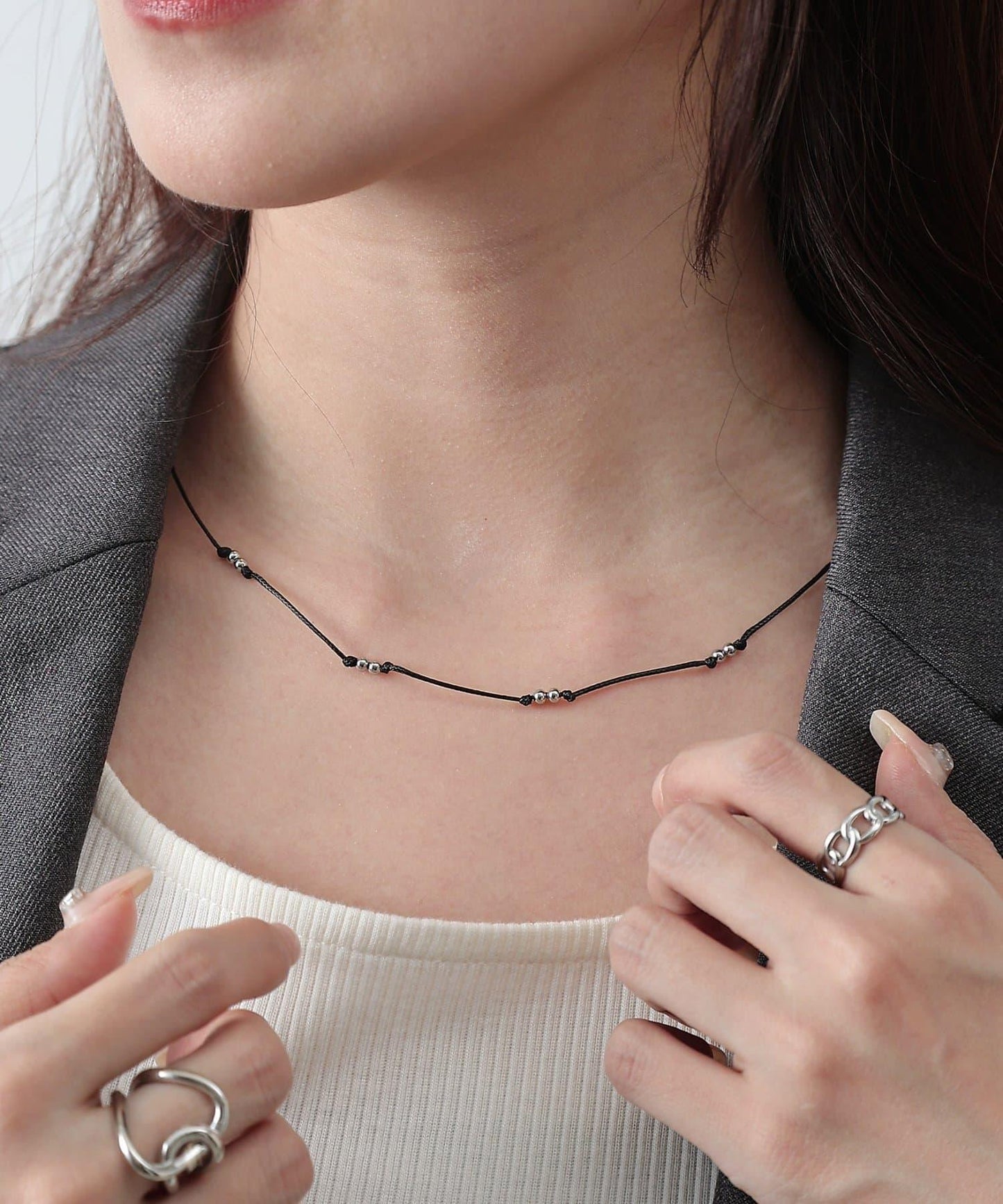 金屬光澤珍珠繩項鍊