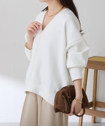 【小臉效果/彈力】V領開口套頭衫/套裝