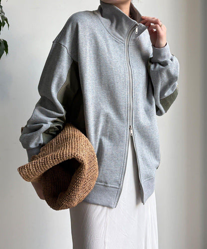 異材質拼接雙拉鍊夾克
