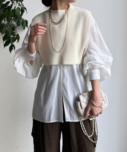 針織背心×襯衫套裝