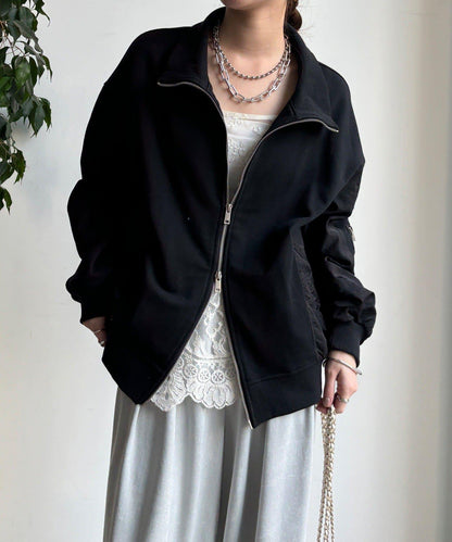 異材質拼接雙拉鍊夾克