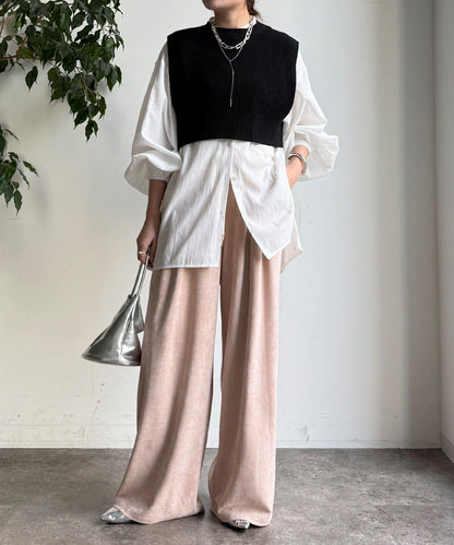 針織背心×襯衫套裝