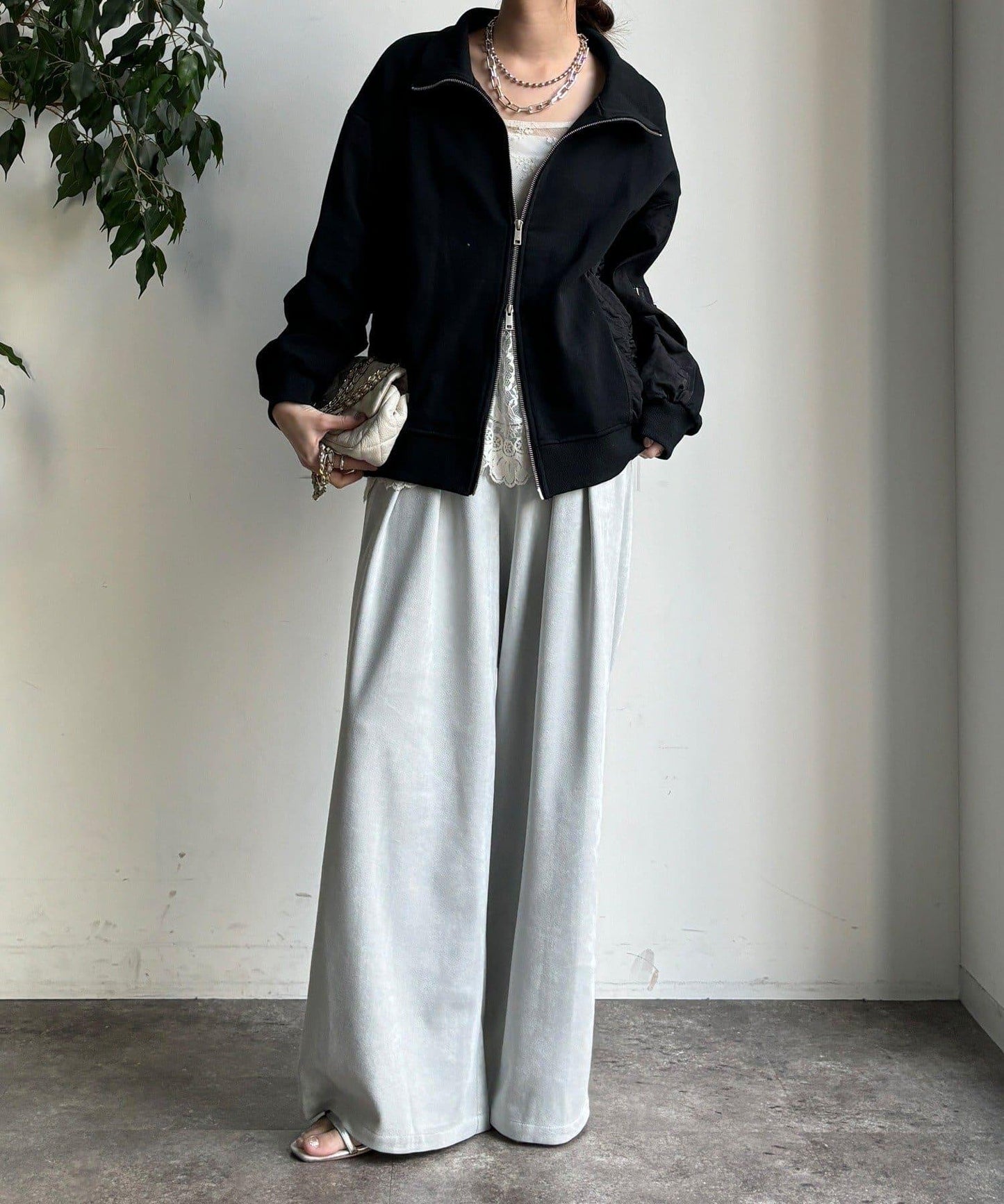 異材質拼接雙拉鍊夾克