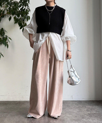 針織背心×襯衫套裝