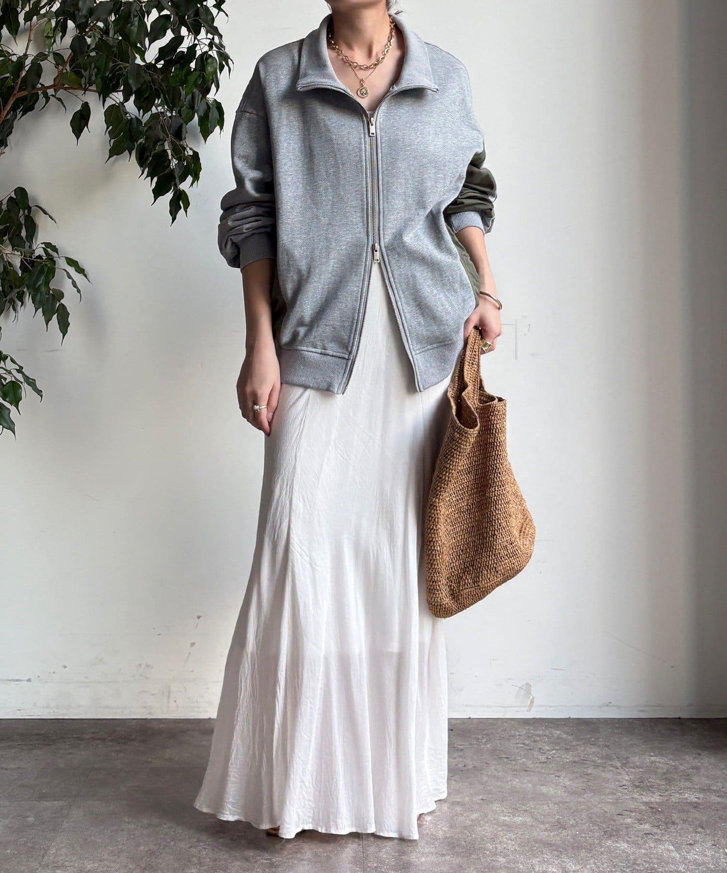 異材質拼接雙拉鍊夾克