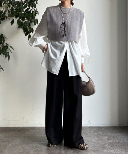 針織背心×襯衫套裝