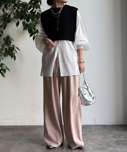 針織背心×襯衫套裝