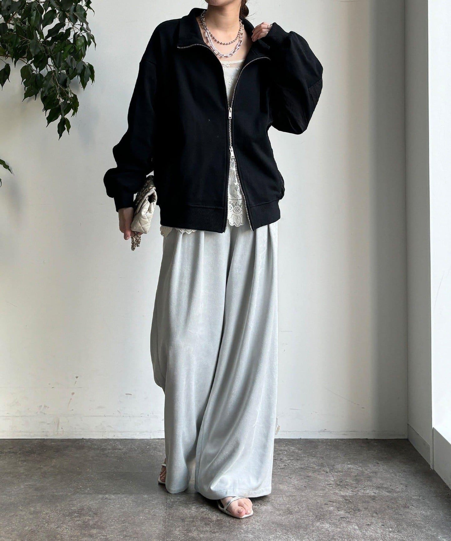 異材質拼接雙拉鍊夾克