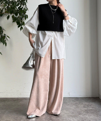 針織背心×襯衫套裝