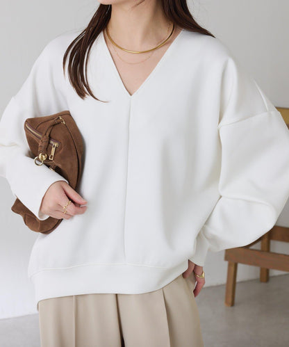 【小臉效果/彈力】V領開口套頭衫/套裝