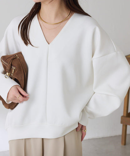 【小臉效果/彈力】V領開口套頭衫/套裝