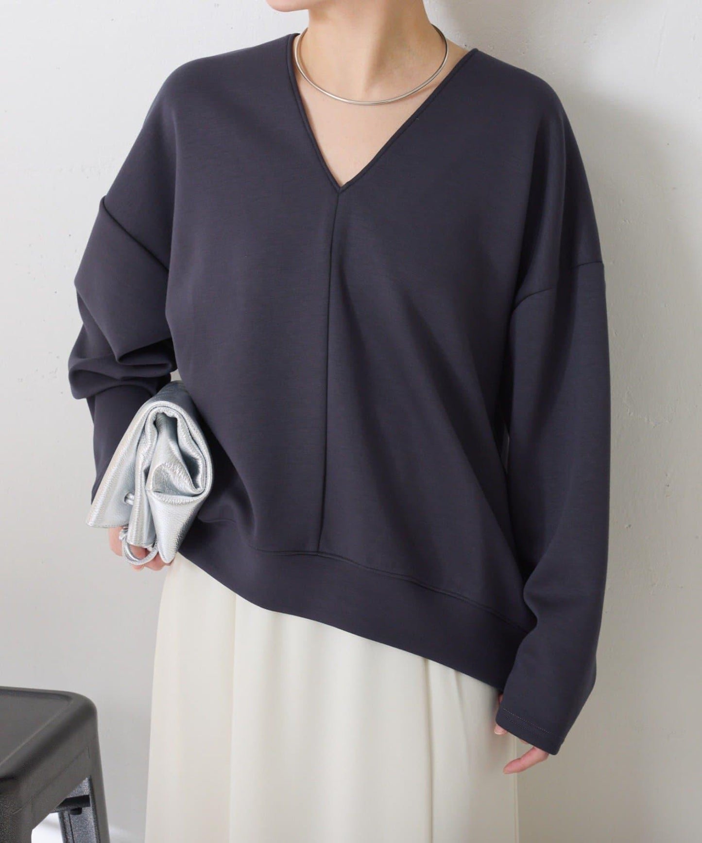 【小臉效果/彈力】V領開口套頭衫/套裝