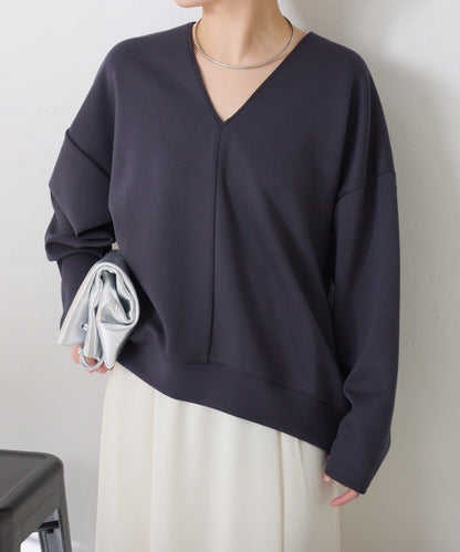 【小臉效果/彈力】V領開口套頭衫/套裝