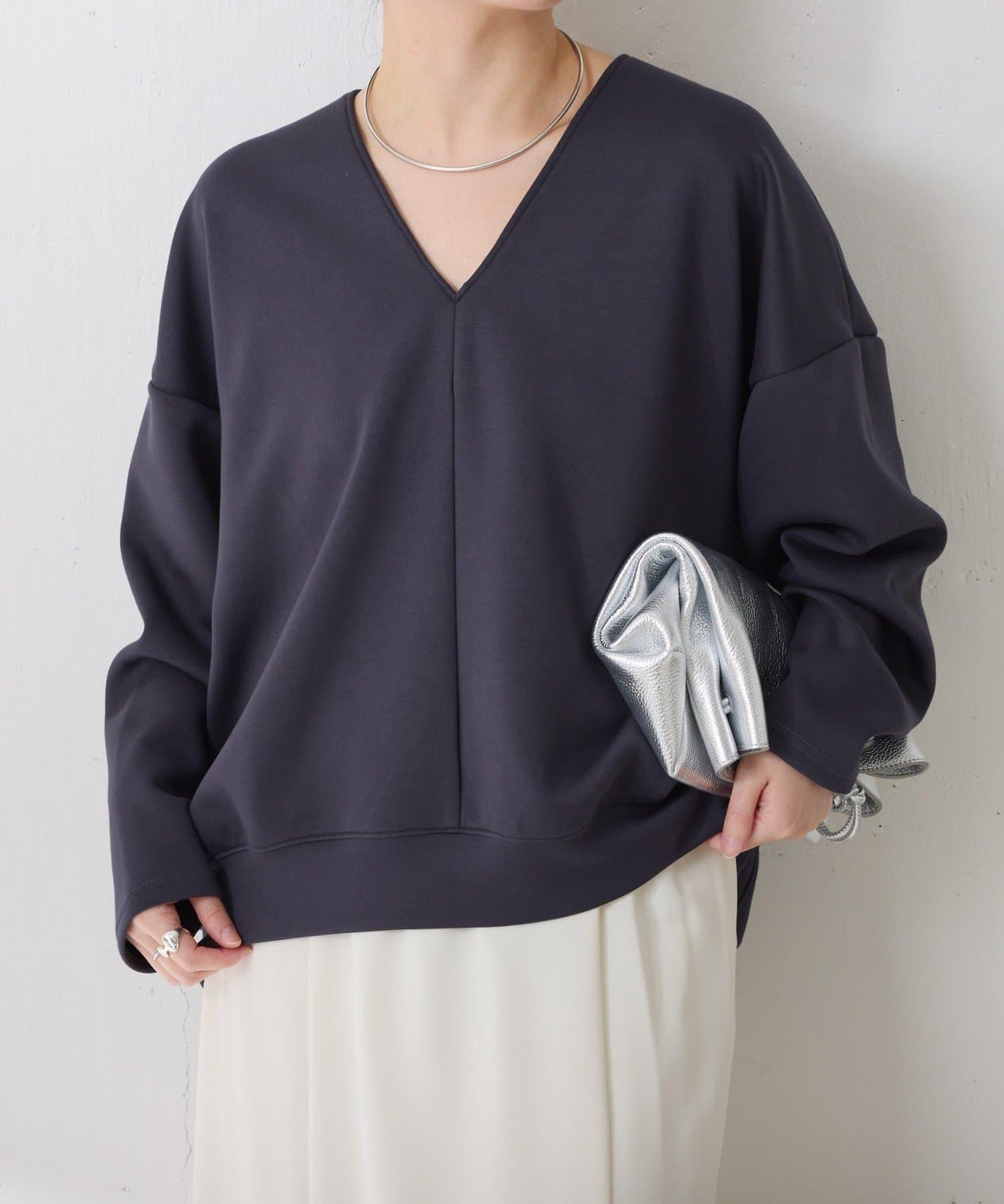 【小臉效果/彈力】V領開口套頭衫/套裝