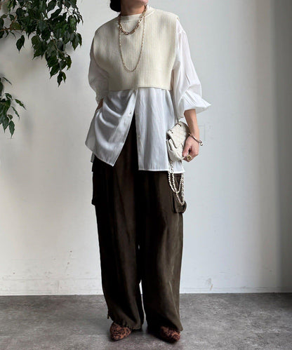 針織背心×襯衫套裝