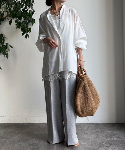 針織背心×襯衫套裝