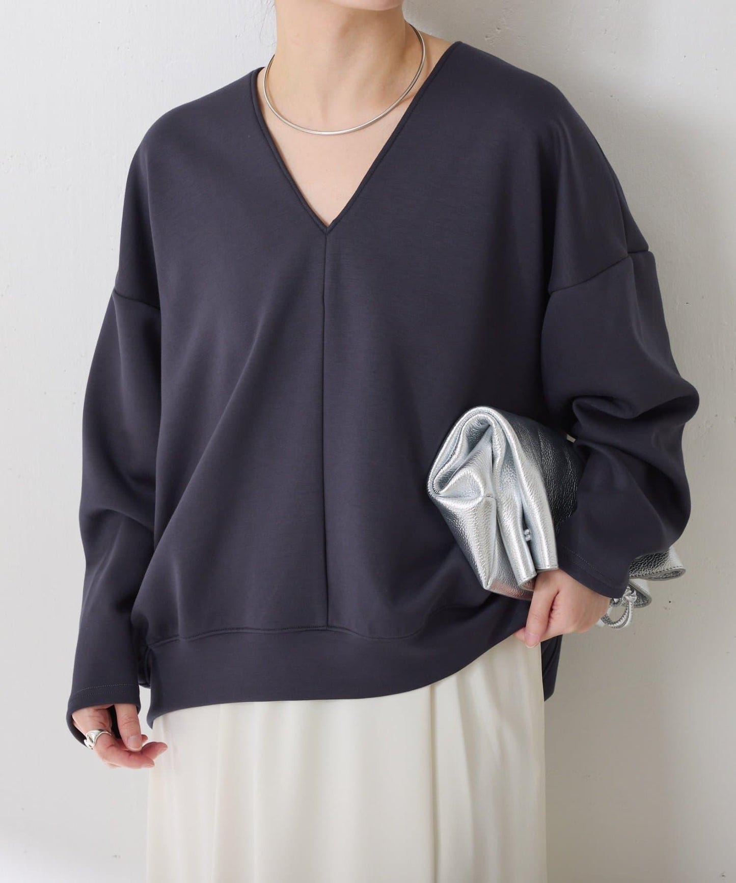 【小臉效果/彈力】V領開口套頭衫/套裝