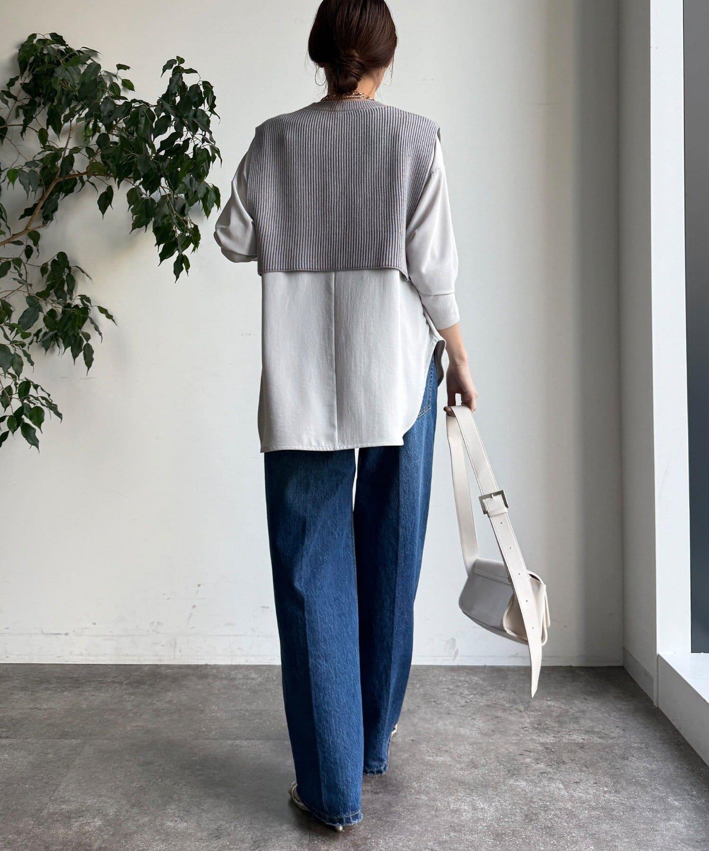 針織背心×襯衫套裝