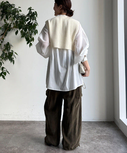 針織背心×襯衫套裝