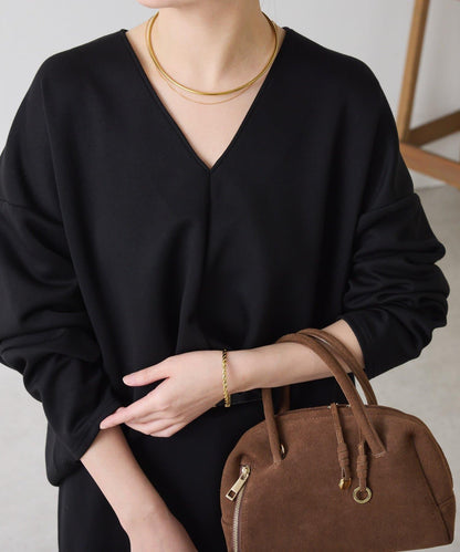 【小臉效果/彈力】V領開口套頭衫/套裝