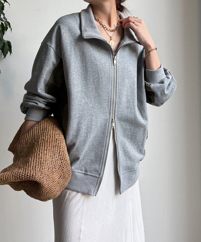 異材質拼接雙拉鍊夾克