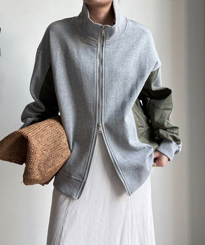 異材質拼接雙拉鍊夾克
