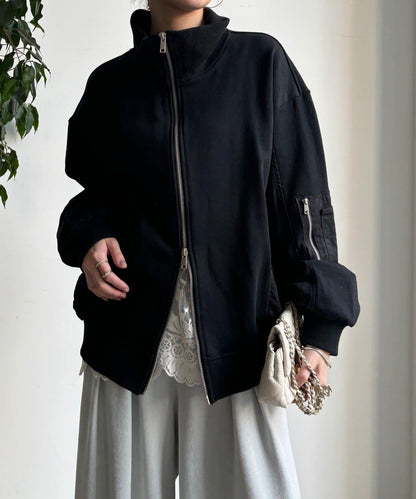 異材質拼接雙拉鍊夾克