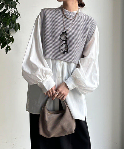 針織背心×襯衫套裝