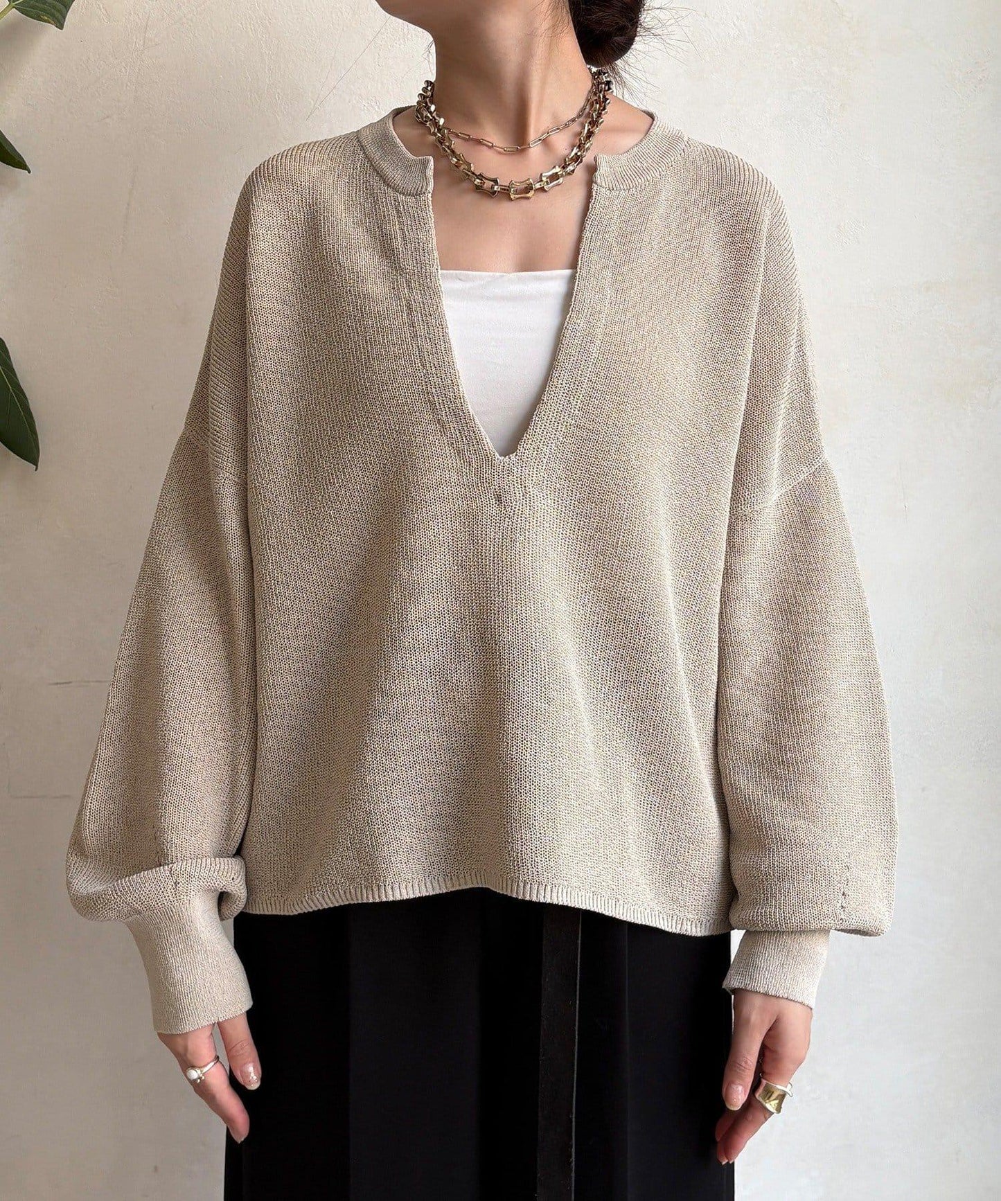 和紙質開領套頭衫