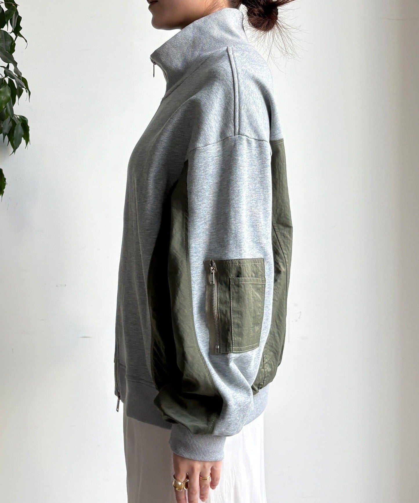 異材質拼接雙拉鍊夾克