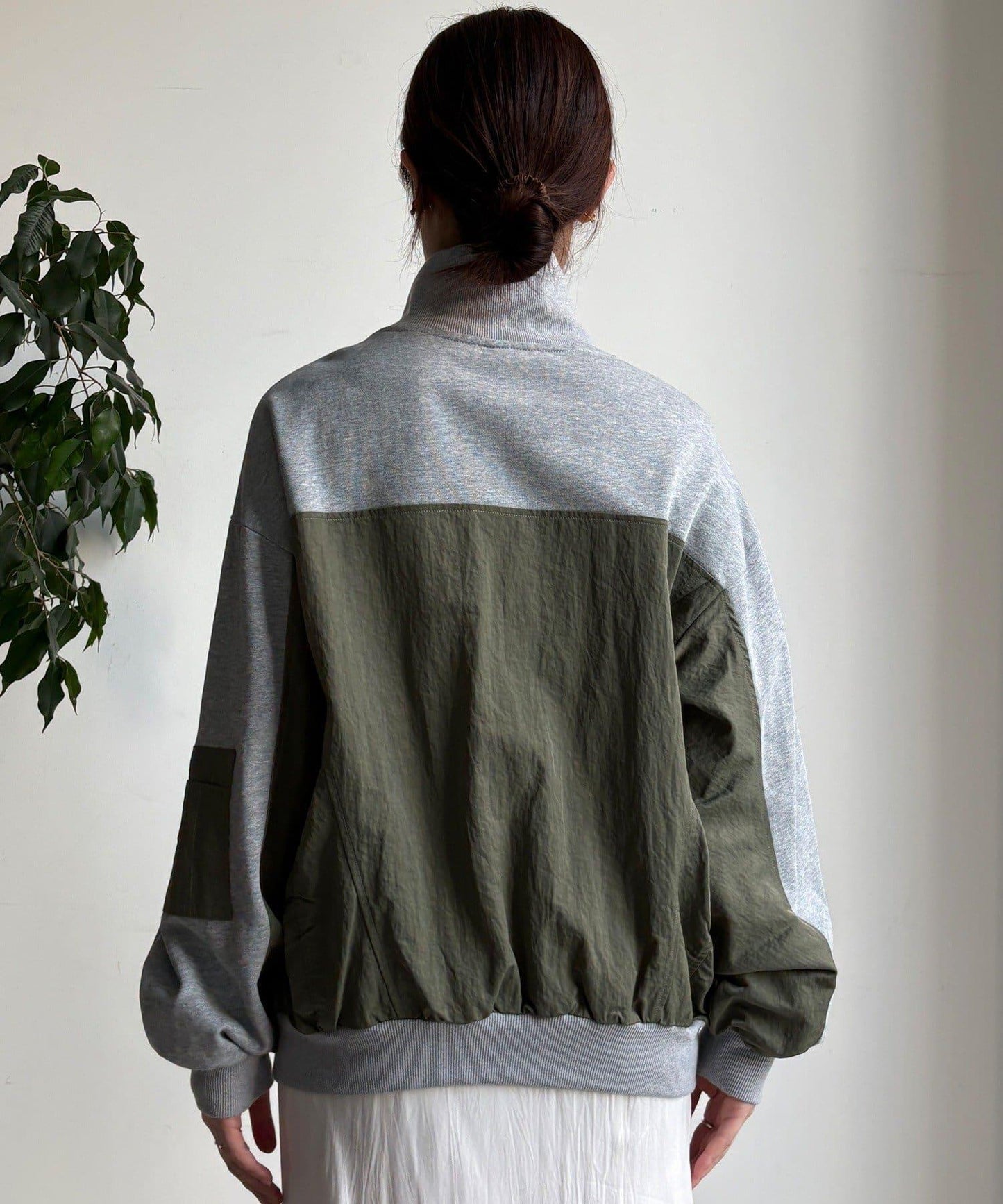 異材質拼接雙拉鍊夾克