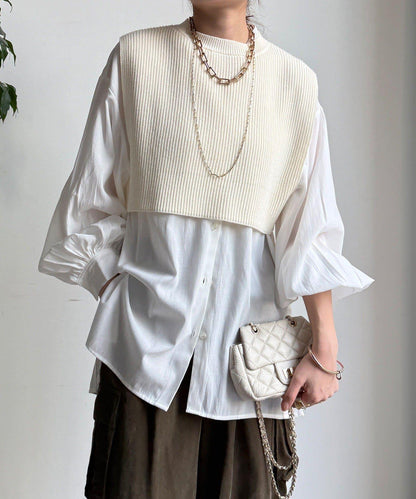 針織背心×襯衫套裝