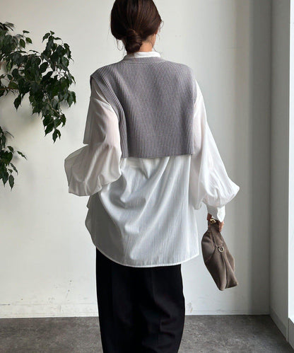 針織背心×襯衫套裝