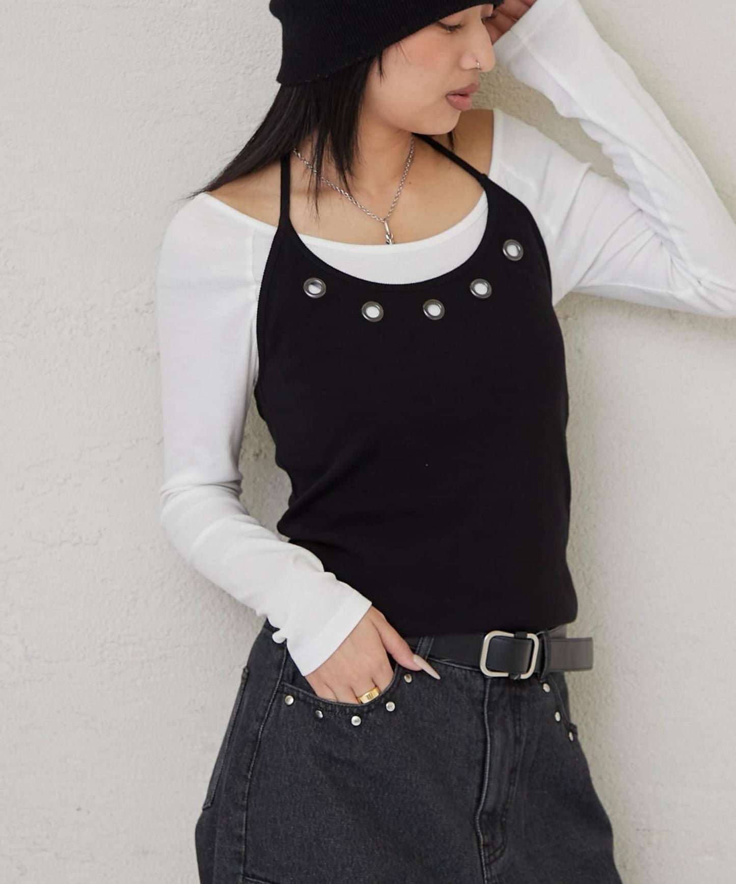 鏤空掛脖層疊上衣