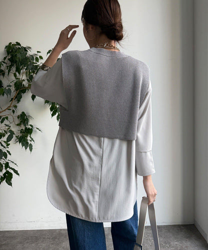 針織背心×襯衫套裝