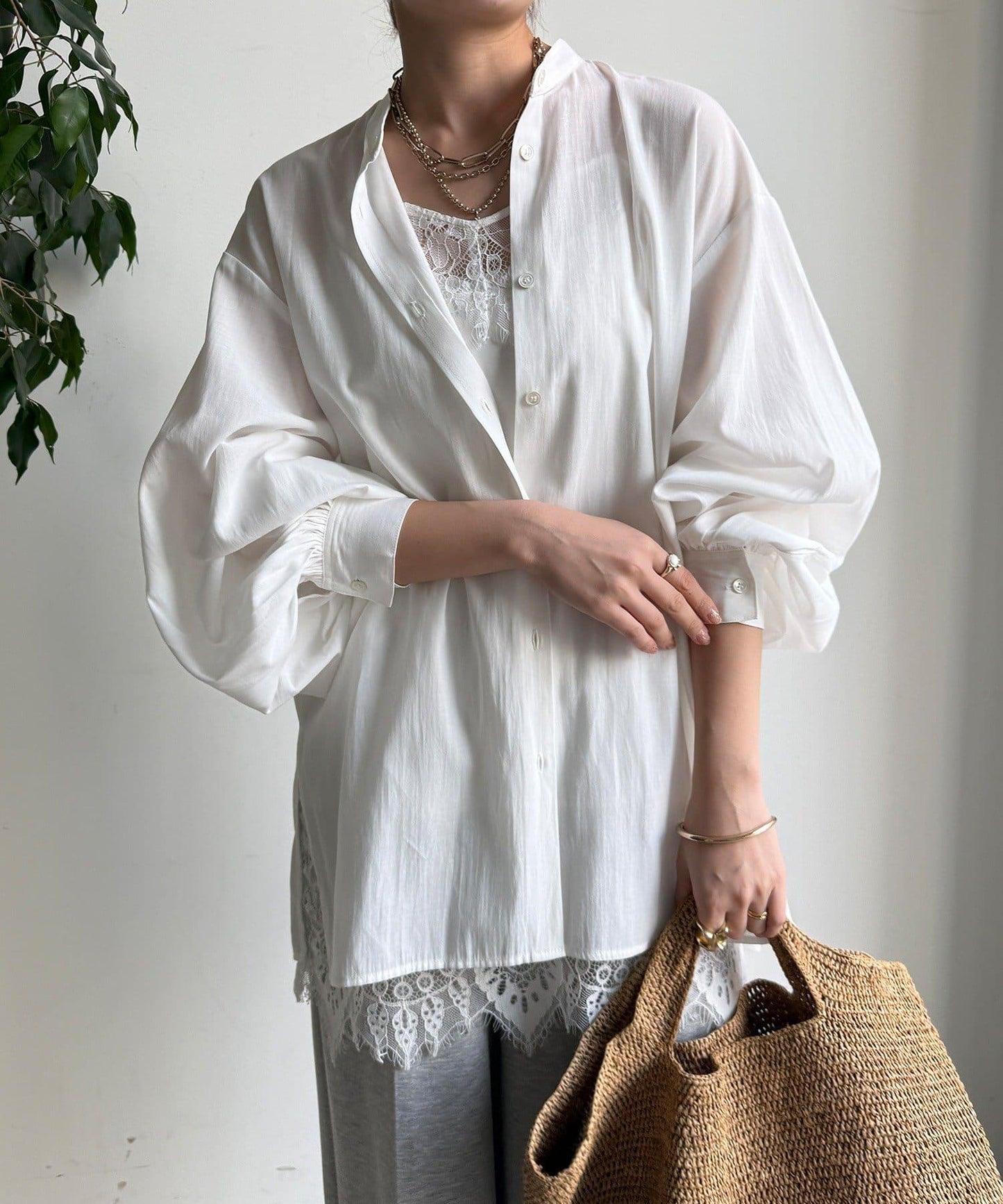 針織背心×襯衫套裝