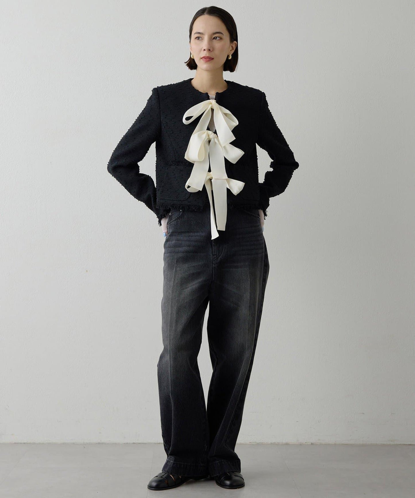 花呢蝴蝶結西裝外套