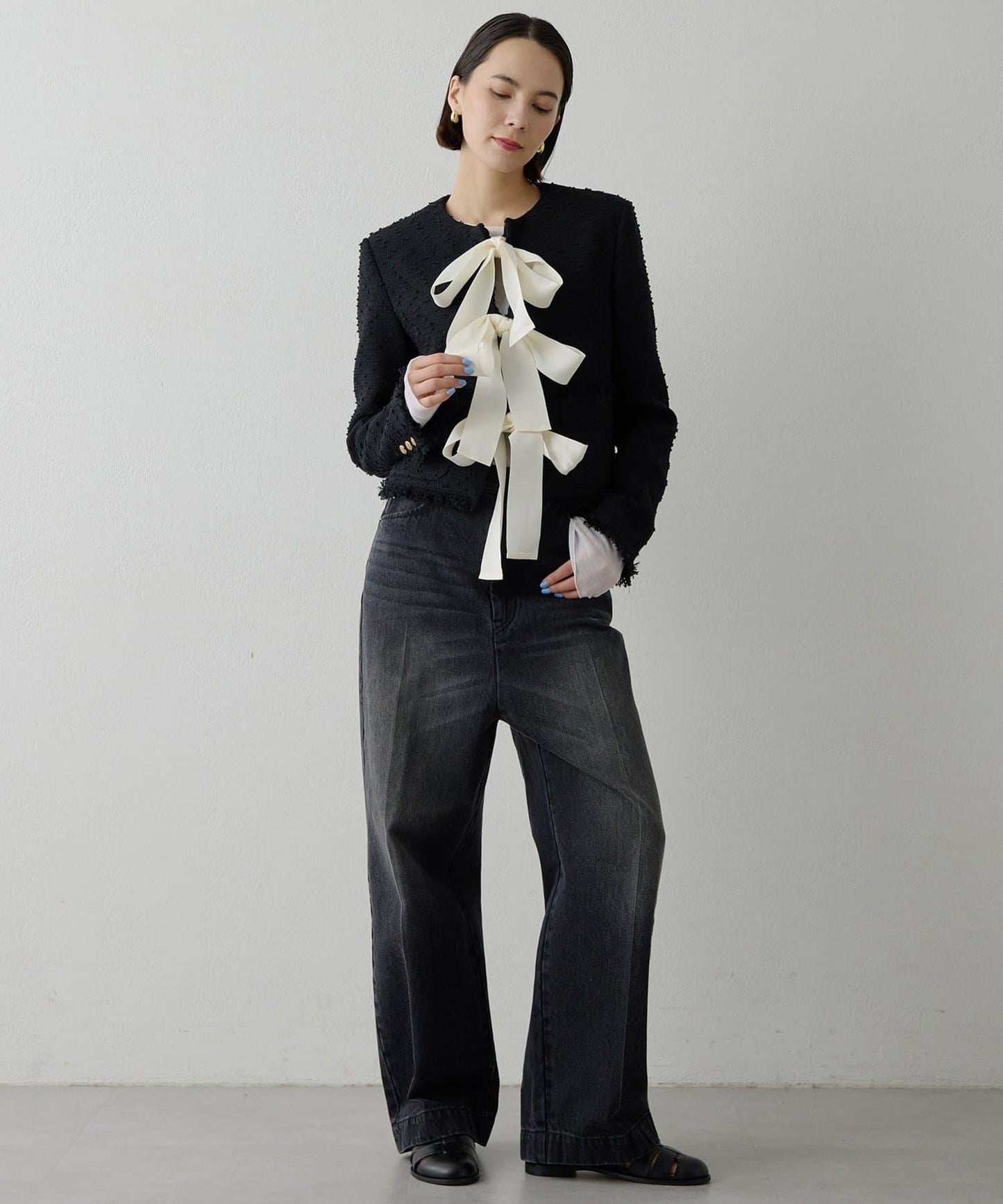 花呢蝴蝶結西裝外套