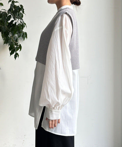 針織背心×襯衫套裝