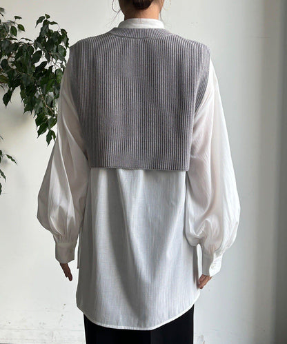 針織背心×襯衫套裝