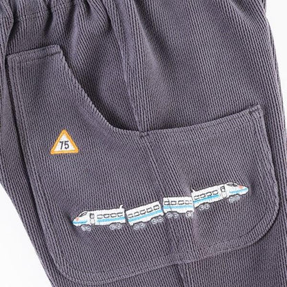 電車圖案針織燈芯絨長褲(80~90)