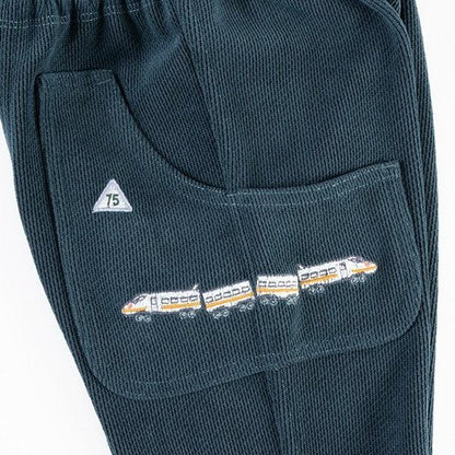 電車圖案針織燈芯絨長褲(80~90)